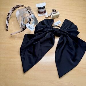 J. Crew Black Satin Hair Bow and Leopard Headband Set